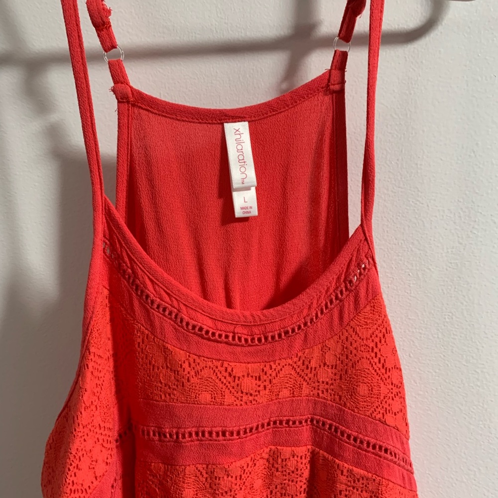 Coral Loose Flowing Tank top w lace embellishment